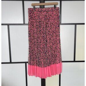 Blue Sol Pleated Midi Skirt Floral Pink Black Womens Size XL Boho Femenine NWT
